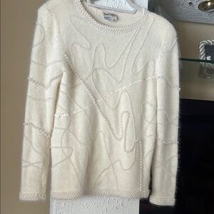 Neiman Marcus Cream Sweater with Beaded Accents